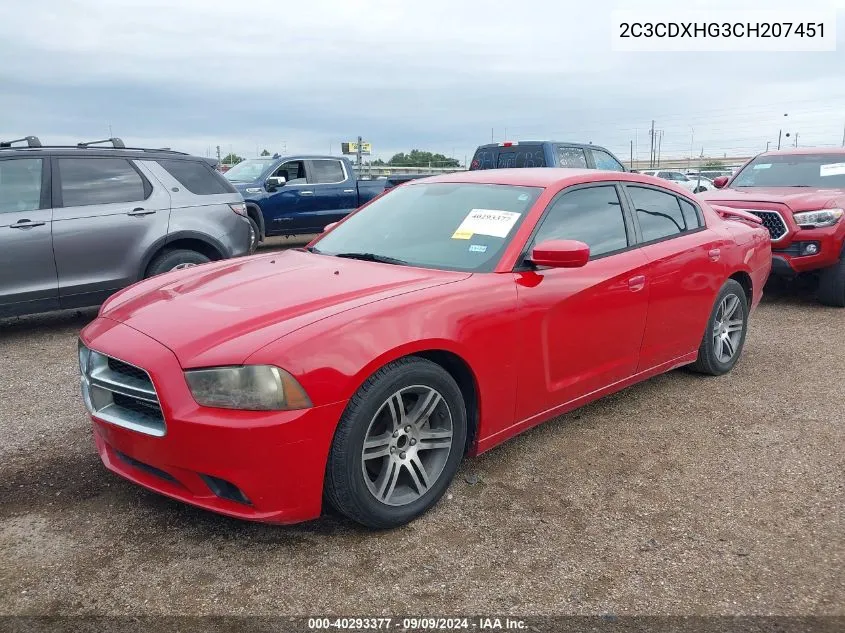 2012 Dodge Charger Sxt VIN: 2C3CDXHG3CH207451 Lot: 40293377