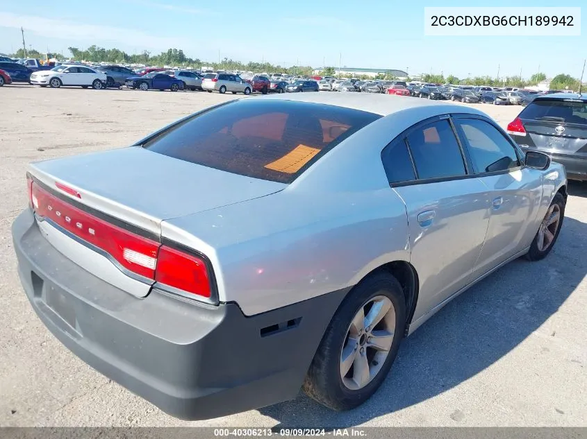 2012 Dodge Charger Se VIN: 2C3CDXBG6CH189942 Lot: 40306213