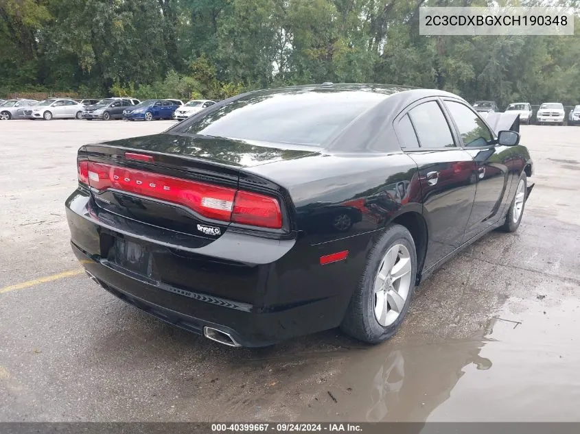 2012 Dodge Charger Se VIN: 2C3CDXBGXCH190348 Lot: 40399667