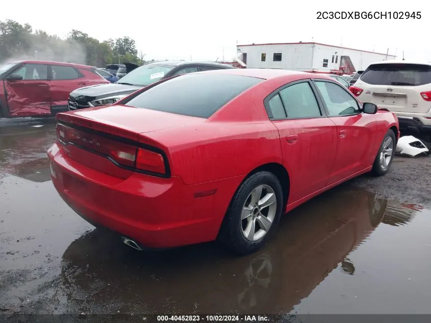 2012 Dodge Charger Se VIN: 2C3CDXBG6CH102945 Lot: 40452823