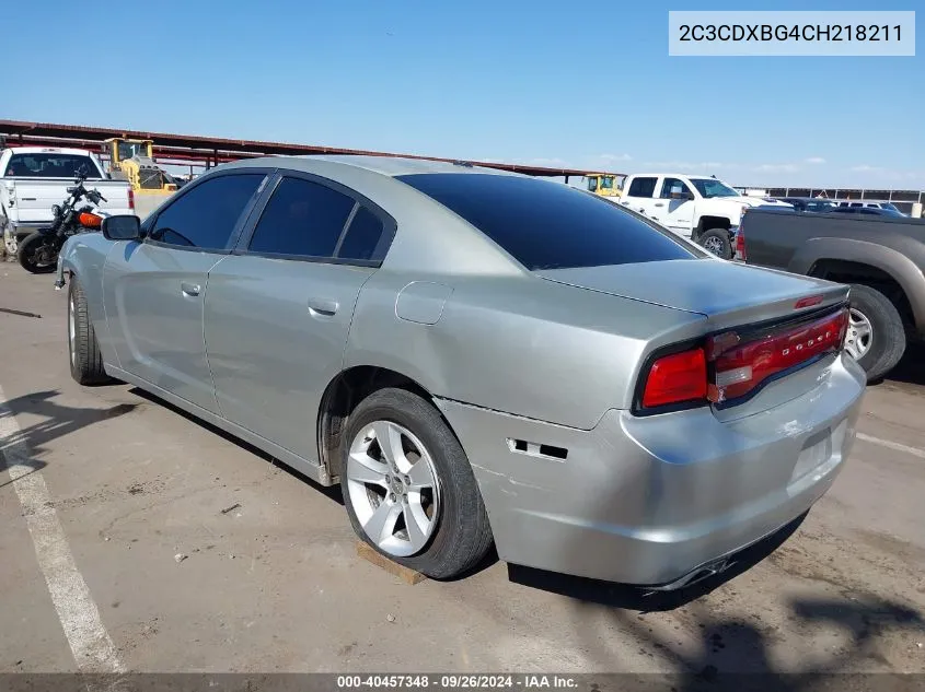 2012 Dodge Charger Se VIN: 2C3CDXBG4CH218211 Lot: 40457348