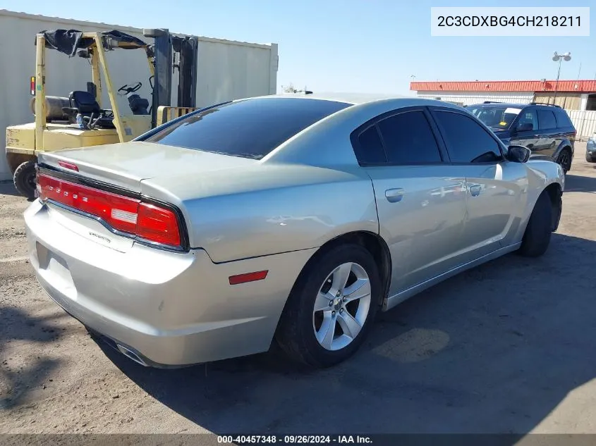 2012 Dodge Charger Se VIN: 2C3CDXBG4CH218211 Lot: 40457348