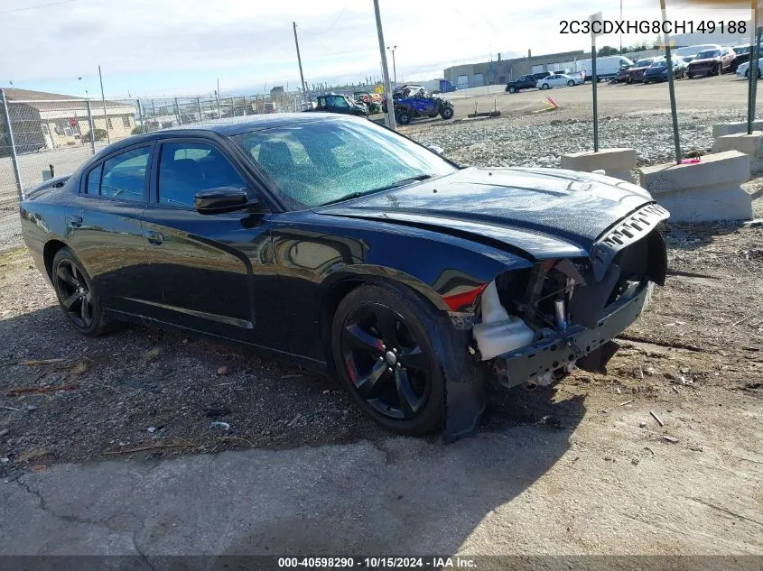 2012 Dodge Charger Sxt VIN: 2C3CDXHG8CH149188 Lot: 40598290