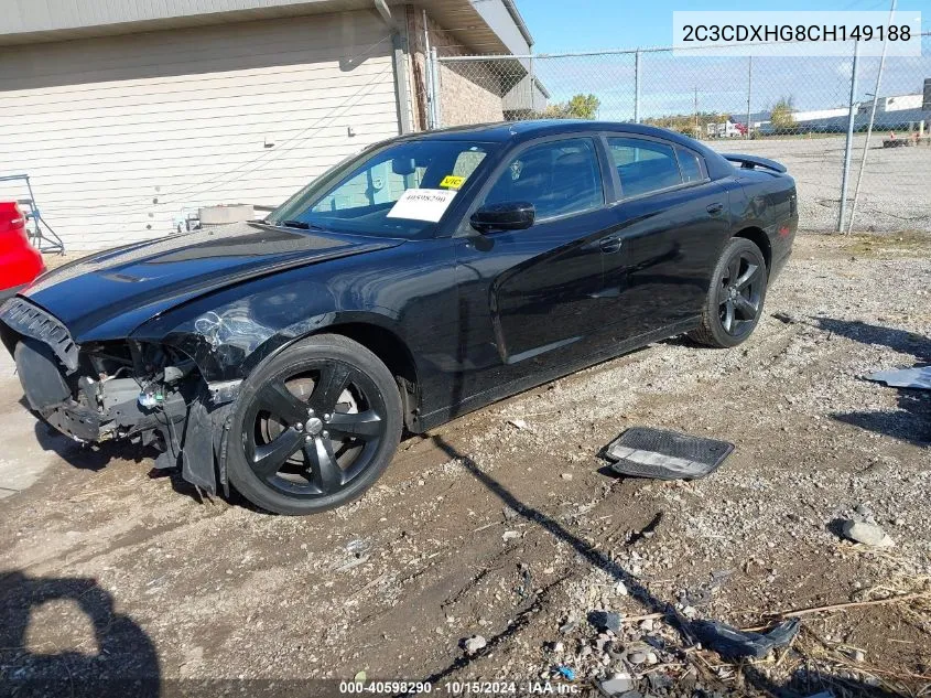 2012 Dodge Charger Sxt VIN: 2C3CDXHG8CH149188 Lot: 40598290