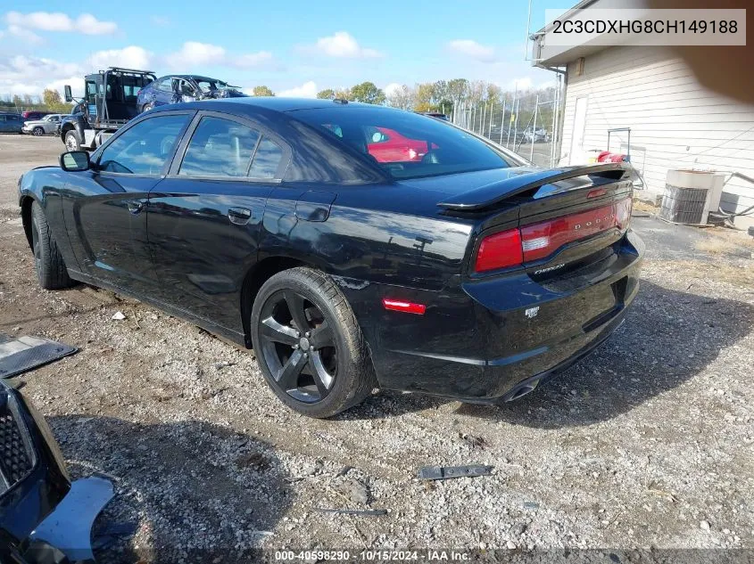 2012 Dodge Charger Sxt VIN: 2C3CDXHG8CH149188 Lot: 40598290