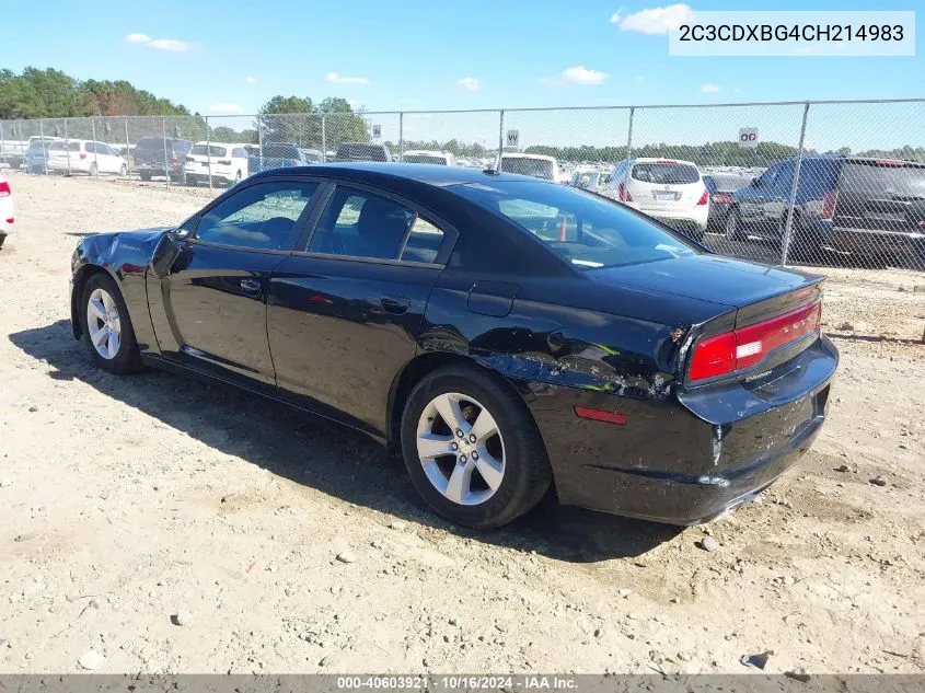 2012 Dodge Charger Se VIN: 2C3CDXBG4CH214983 Lot: 40603921