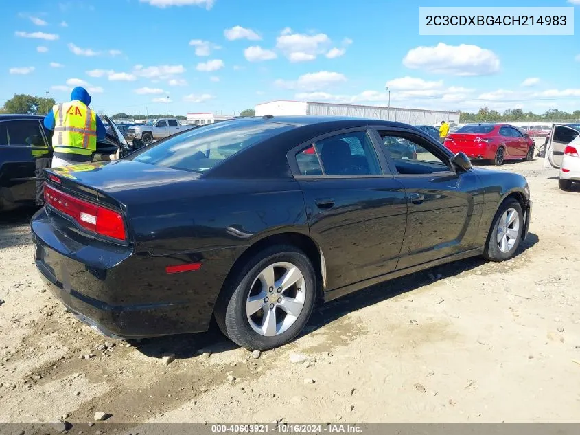 2012 Dodge Charger Se VIN: 2C3CDXBG4CH214983 Lot: 40603921