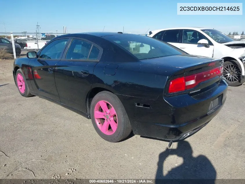 2012 Dodge Charger Se VIN: 2C3CDXBG0CH214625 Lot: 40652646