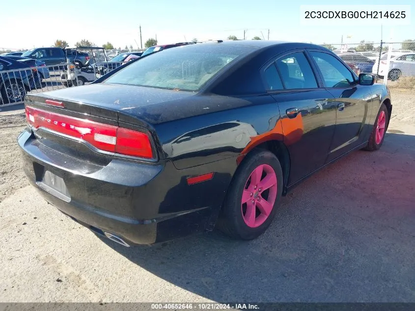 2012 Dodge Charger Se VIN: 2C3CDXBG0CH214625 Lot: 40652646