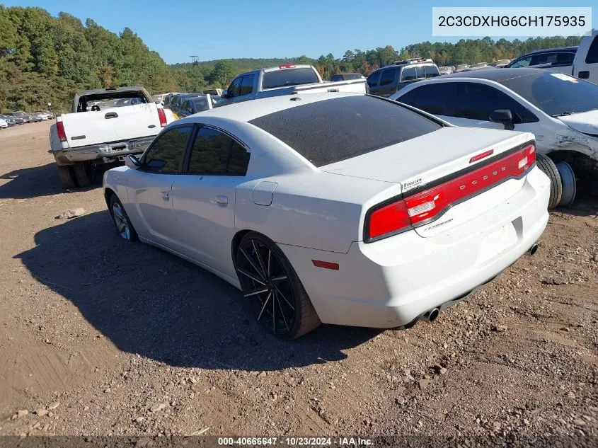 2012 Dodge Charger Sxt VIN: 2C3CDXHG6CH175935 Lot: 40666647