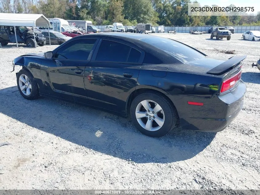 2012 Dodge Charger Se VIN: 2C3CDXBG2CH298575 Lot: 40671089