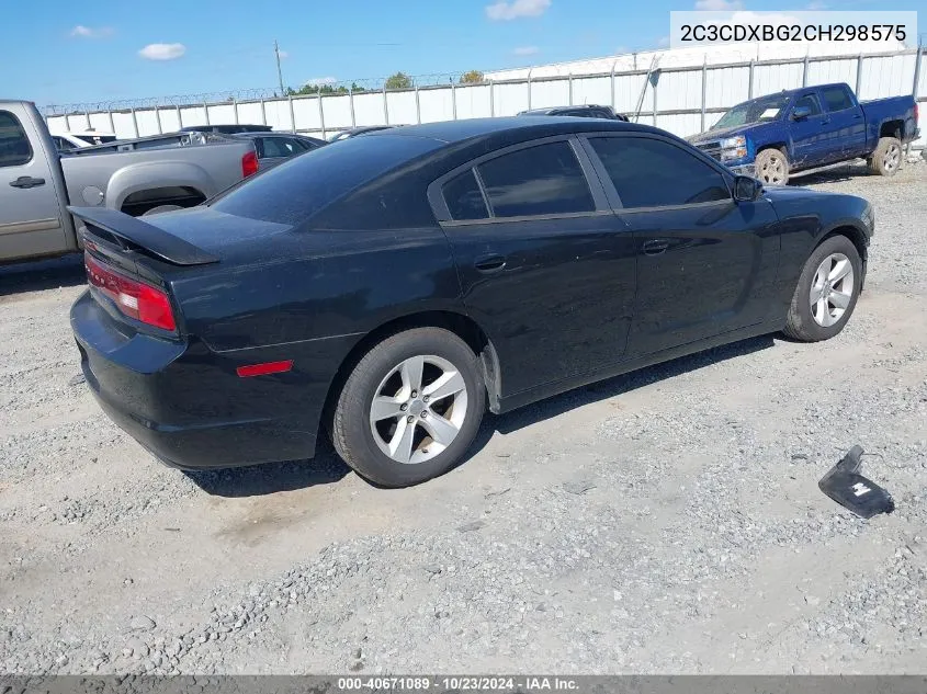 2012 Dodge Charger Se VIN: 2C3CDXBG2CH298575 Lot: 40671089