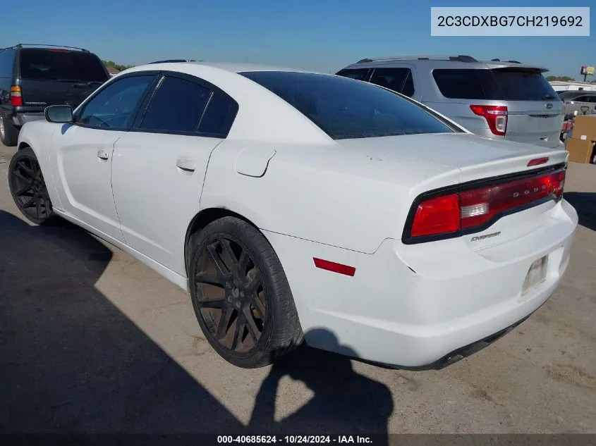 2012 Dodge Charger Se VIN: 2C3CDXBG7CH219692 Lot: 40685624