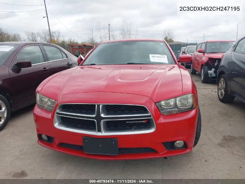 2012 Dodge Charger Sxt VIN: 2C3CDXHG2CH247195 Lot: 40793474