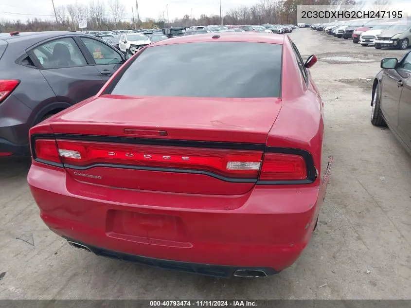 2012 Dodge Charger Sxt VIN: 2C3CDXHG2CH247195 Lot: 40793474