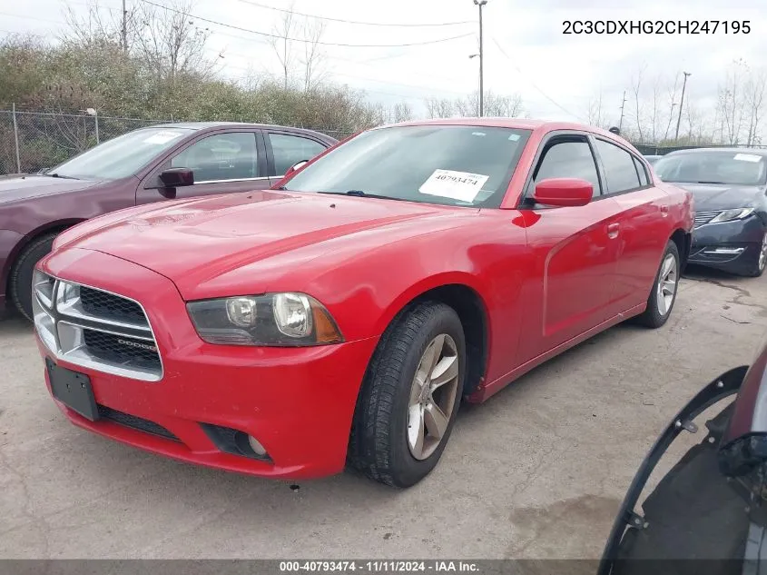 2012 Dodge Charger Sxt VIN: 2C3CDXHG2CH247195 Lot: 40793474