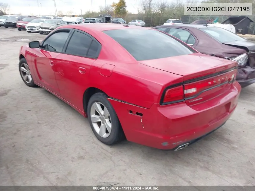 2012 Dodge Charger Sxt VIN: 2C3CDXHG2CH247195 Lot: 40793474