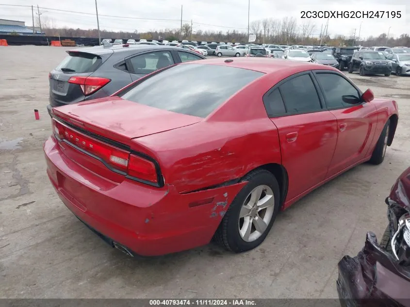 2012 Dodge Charger Sxt VIN: 2C3CDXHG2CH247195 Lot: 40793474