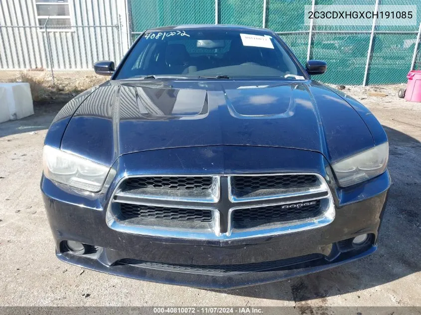 2012 Dodge Charger Sxt VIN: 2C3CDXHGXCH191085 Lot: 40810072