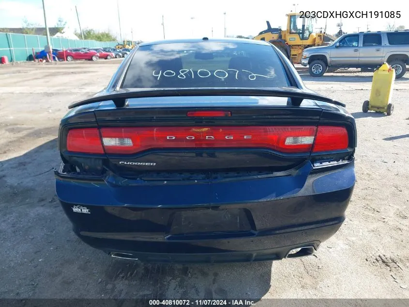 2012 Dodge Charger Sxt VIN: 2C3CDXHGXCH191085 Lot: 40810072