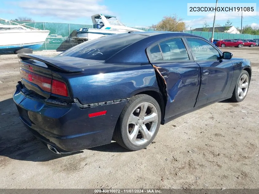 2012 Dodge Charger Sxt VIN: 2C3CDXHGXCH191085 Lot: 40810072