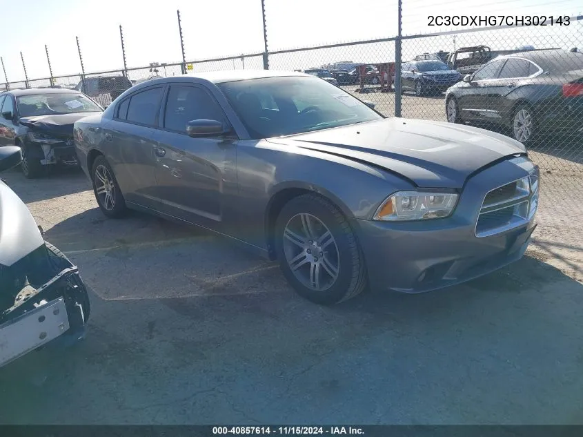 2012 Dodge Charger Sxt VIN: 2C3CDXHG7CH302143 Lot: 40857614