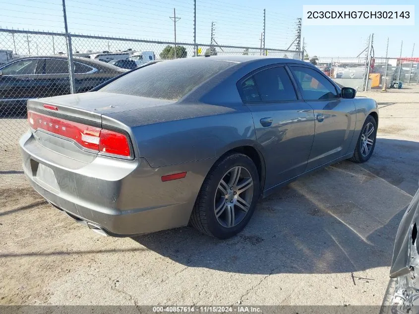 2012 Dodge Charger Sxt VIN: 2C3CDXHG7CH302143 Lot: 40857614