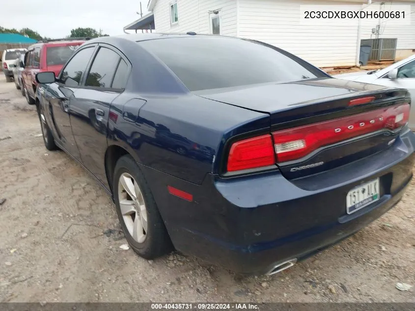 2013 Dodge Charger Se VIN: 2C3CDXBGXDH600681 Lot: 40435731