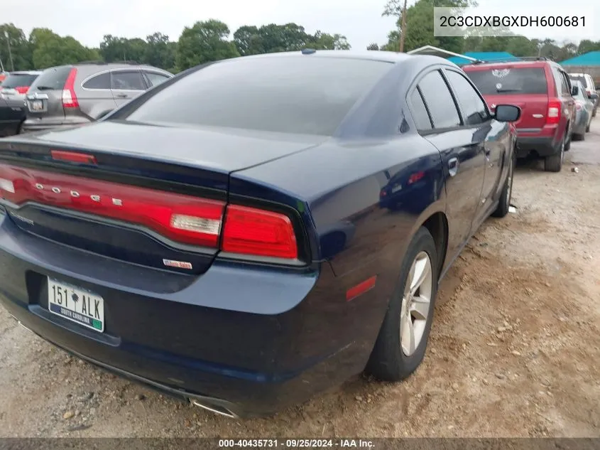 2013 Dodge Charger Se VIN: 2C3CDXBGXDH600681 Lot: 40435731