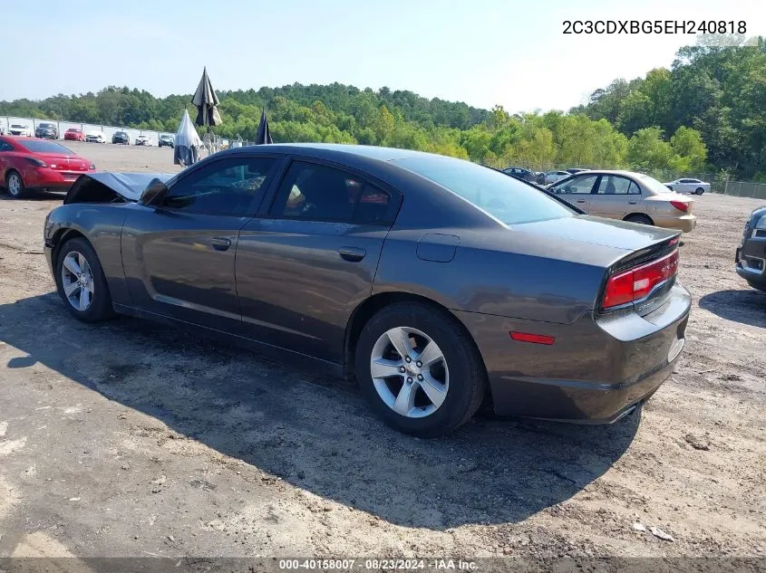 2014 Dodge Charger Se VIN: 2C3CDXBG5EH240818 Lot: 40158007