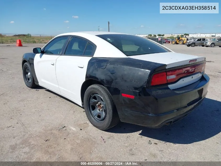 2014 Dodge Charger Police VIN: 2C3CDXAG3EH358514 Lot: 40209006