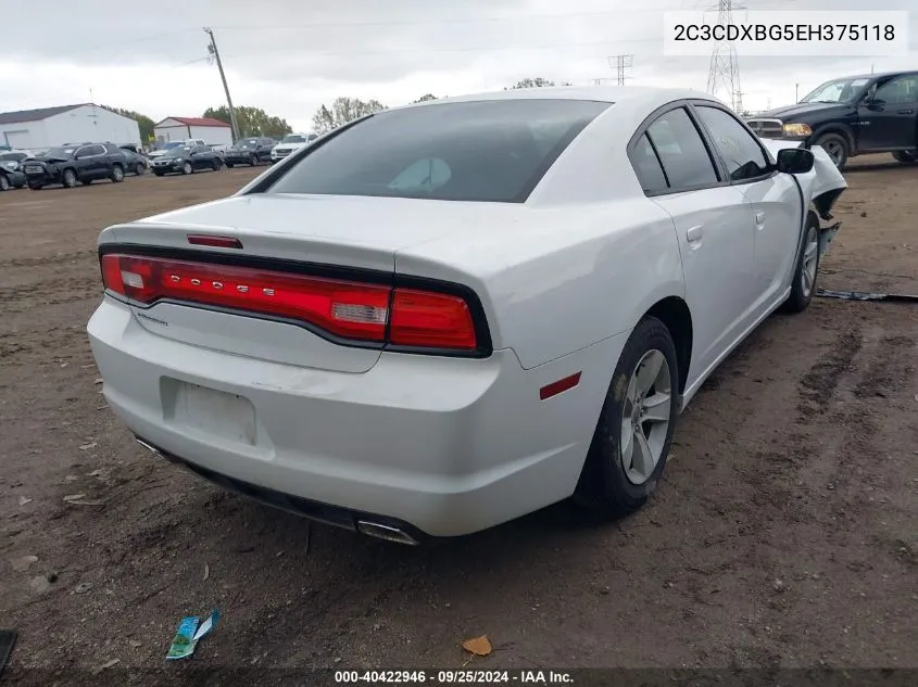 2014 Dodge Charger Se VIN: 2C3CDXBG5EH375118 Lot: 40422946