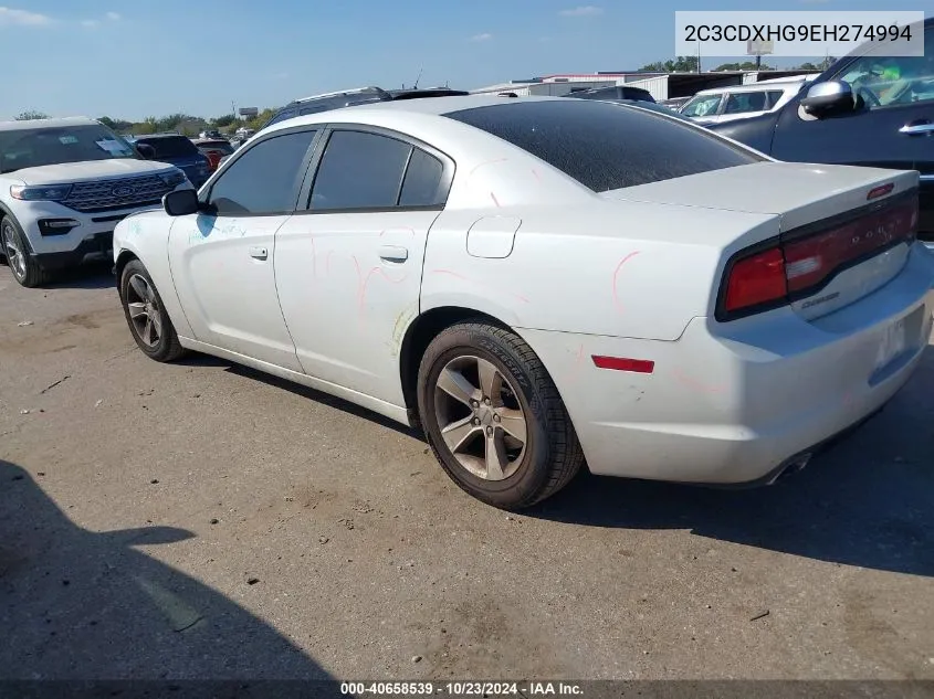 2014 Dodge Charger Sxt VIN: 2C3CDXHG9EH274994 Lot: 40658539