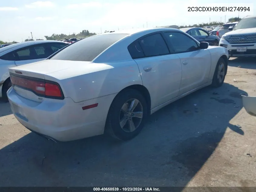 2014 Dodge Charger Sxt VIN: 2C3CDXHG9EH274994 Lot: 40658539