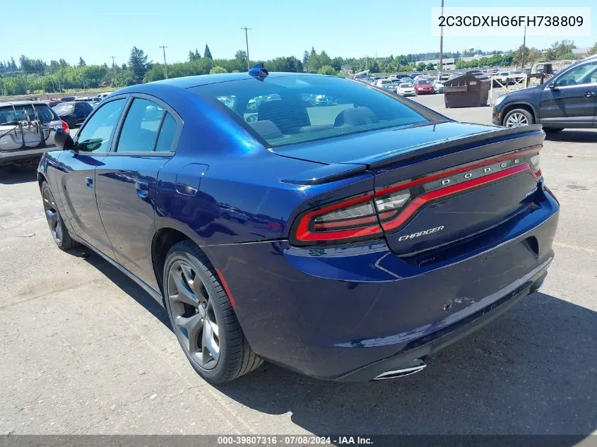 2015 Dodge Charger Sxt VIN: 2C3CDXHG6FH738809 Lot: 39807316