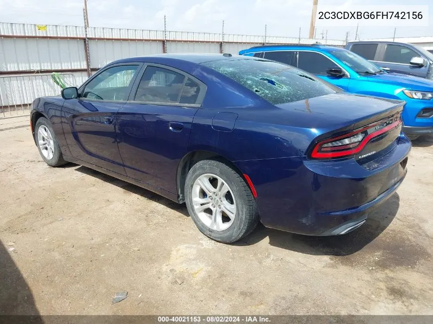 2015 Dodge Charger Se VIN: 2C3CDXBG6FH742156 Lot: 40021153