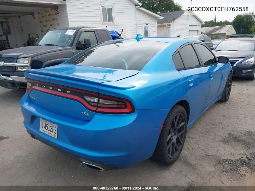 2015 Dodge Charger R/T VIN: 2C3CDXCT0FH762558 Lot: 40329768