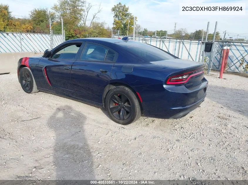 2015 Dodge Charger Sxt VIN: 2C3CDXHG3FH869924 Lot: 40533581