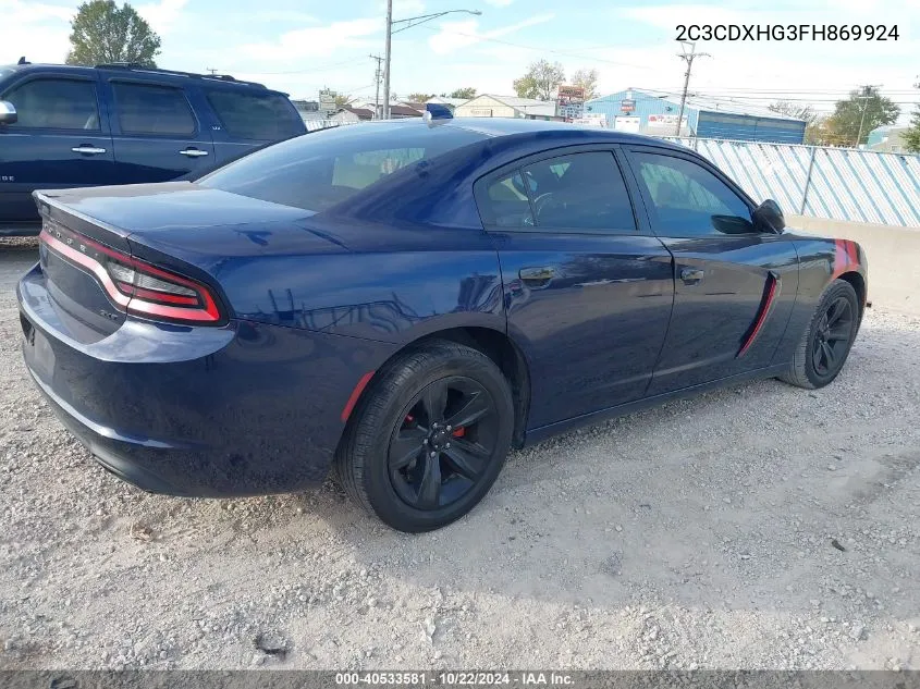 2015 Dodge Charger Sxt VIN: 2C3CDXHG3FH869924 Lot: 40533581