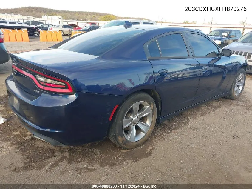 2015 Dodge Charger Sxt VIN: 2C3CDXHGXFH870276 Lot: 40808230