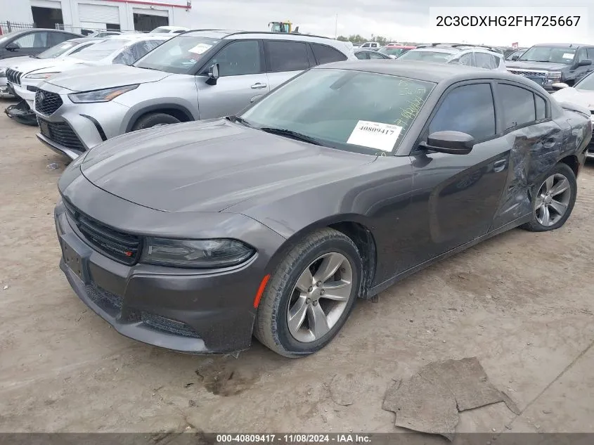 2015 Dodge Charger Sxt VIN: 2C3CDXHG2FH725667 Lot: 40809417