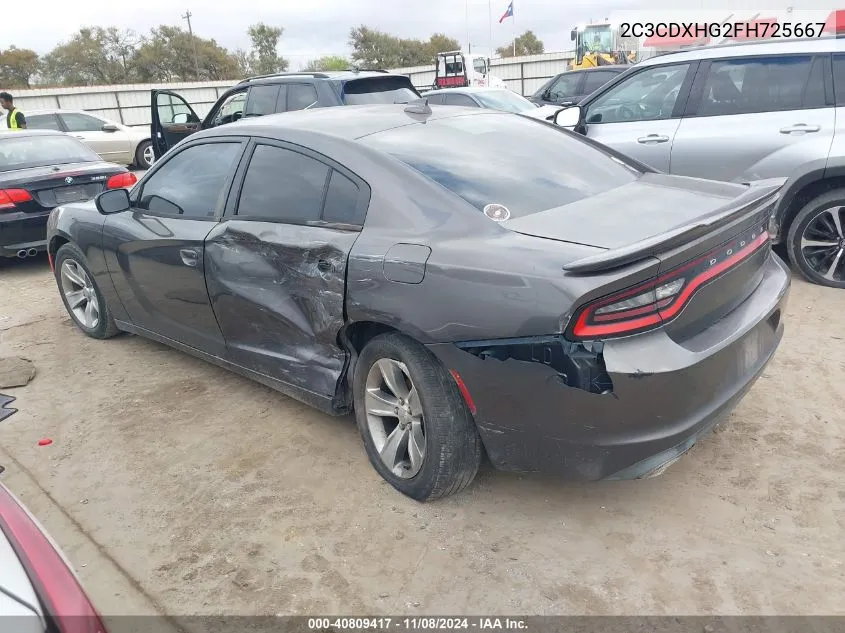 2015 Dodge Charger Sxt VIN: 2C3CDXHG2FH725667 Lot: 40809417