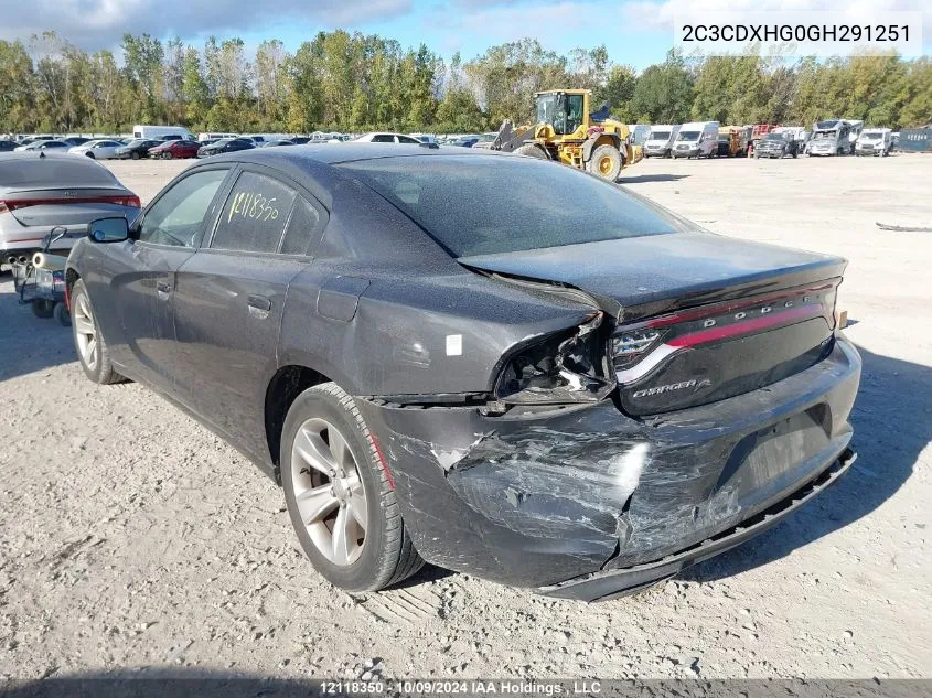 2016 Dodge Charger Sxt VIN: 2C3CDXHG0GH291251 Lot: 12118350