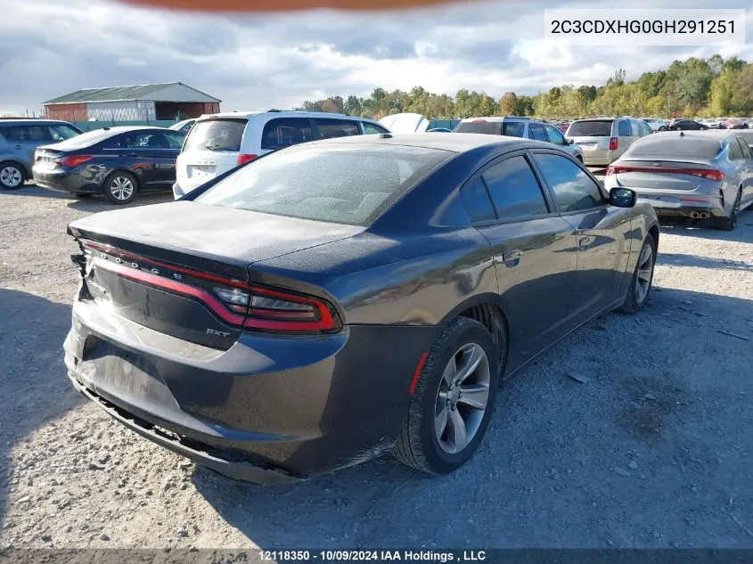 2016 Dodge Charger Sxt VIN: 2C3CDXHG0GH291251 Lot: 12118350