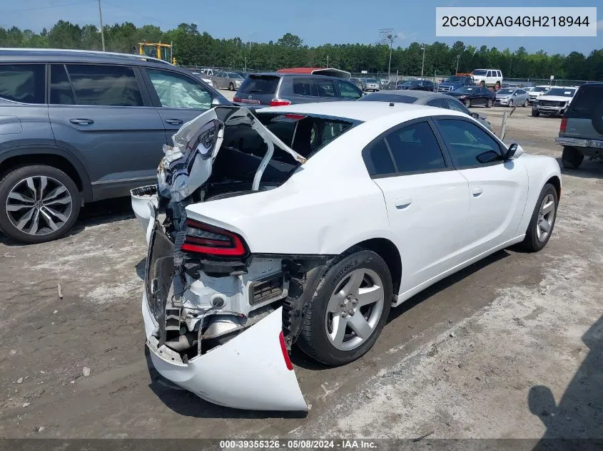 2016 Dodge Charger Police VIN: 2C3CDXAG4GH218944 Lot: 39355326