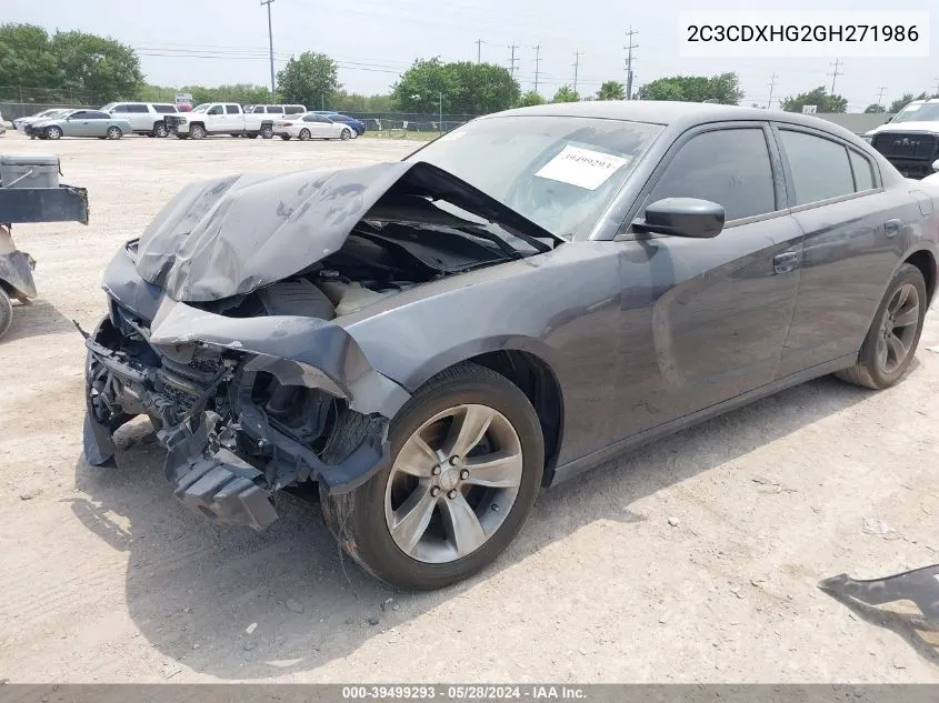 2016 Dodge Charger Sxt VIN: 2C3CDXHG2GH271986 Lot: 39499293