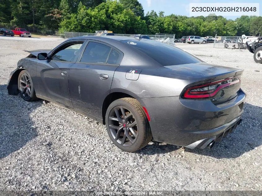 2016 Dodge Charger Sxt VIN: 2C3CDXHG2GH216048 Lot: 39692100