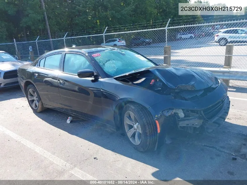 2016 Dodge Charger Sxt VIN: 2C3CDXHGXGH215729 Lot: 40101652