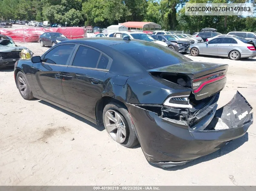 2016 Dodge Charger Sxt VIN: 2C3CDXHG7GH149883 Lot: 40190219