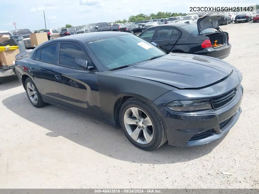 2016 Dodge Charger Sxt VIN: 2C3CDXHG5GH251442 Lot: 40433516